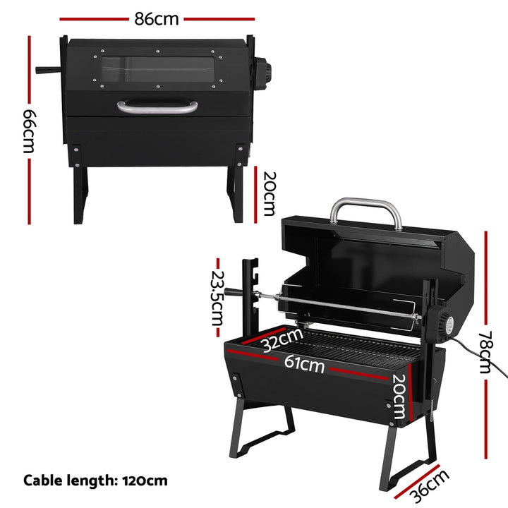 2-in-1 BBQ Grill Charcoal Smoker Roaster with Electric Rotisserie