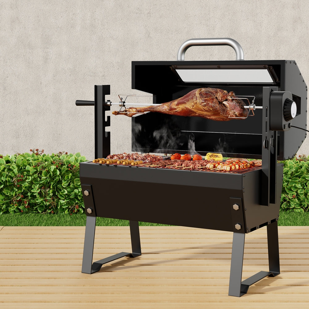 2-in-1 BBQ Grill Charcoal Smoker Roaster with Electric Rotisserie