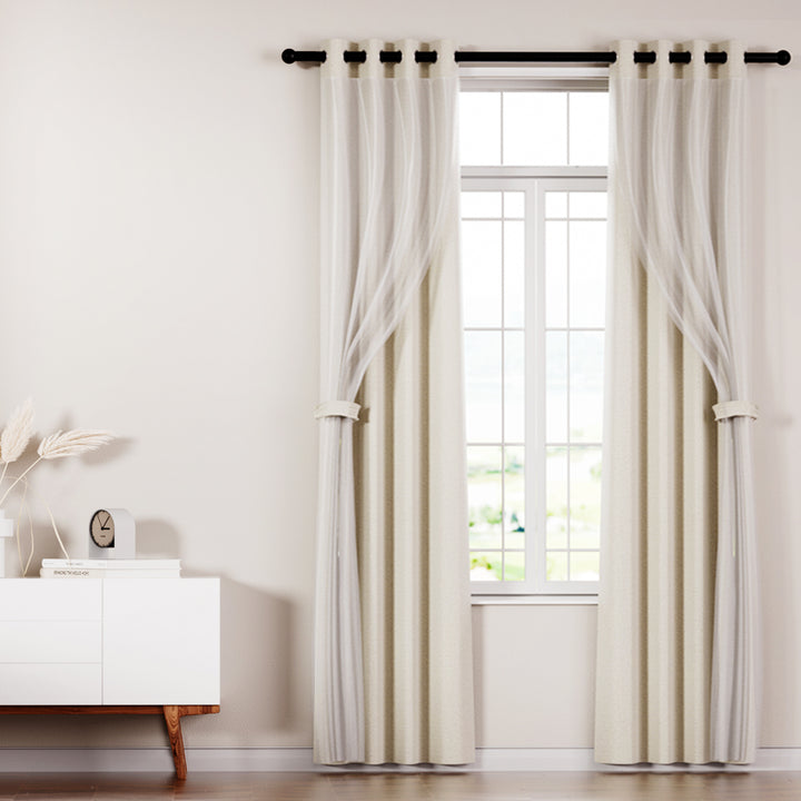 2X Blockout Window Eyelet Sheer Curtains (132x160cm) Beige