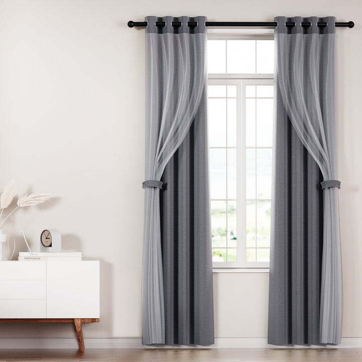 2X Blockout Window Eyelet Sheer Curtains (132x160cm) Charcoal