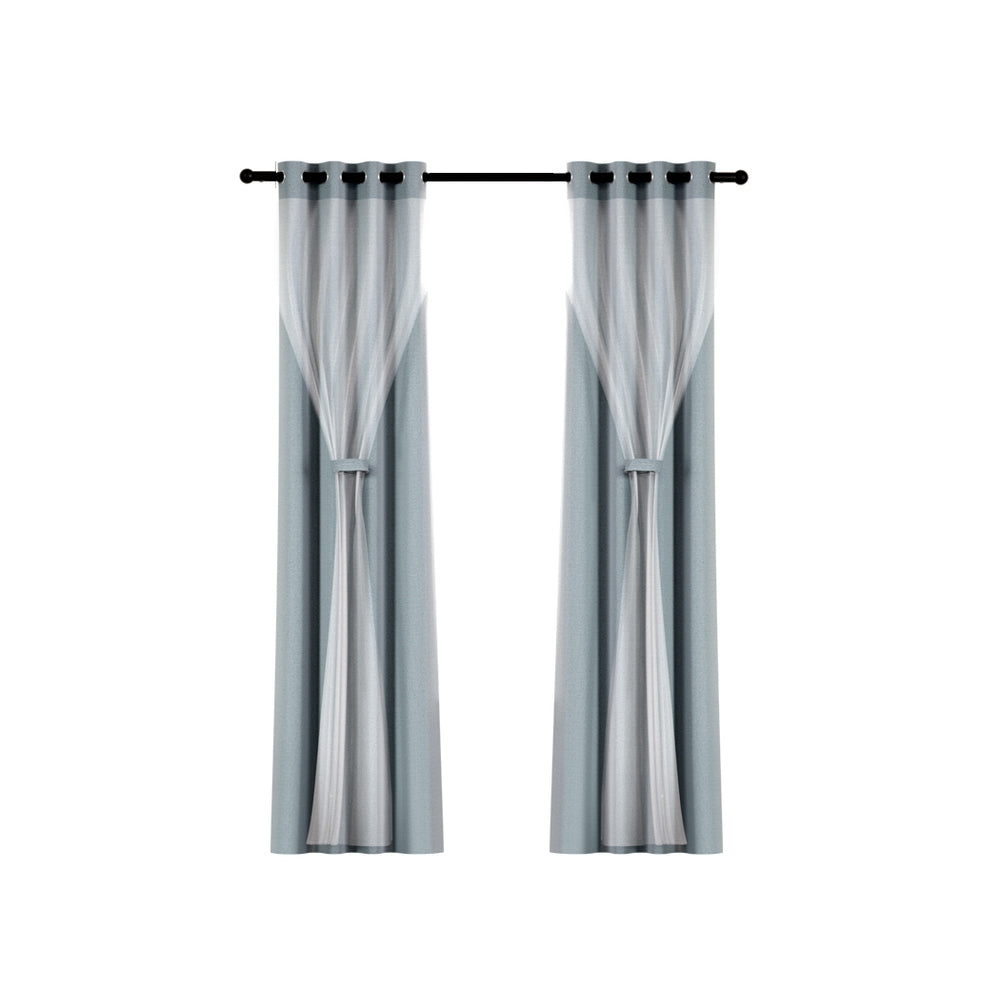 2X Blockout Window Eyelet Sheer Curtains (132x160cm) Light Grey