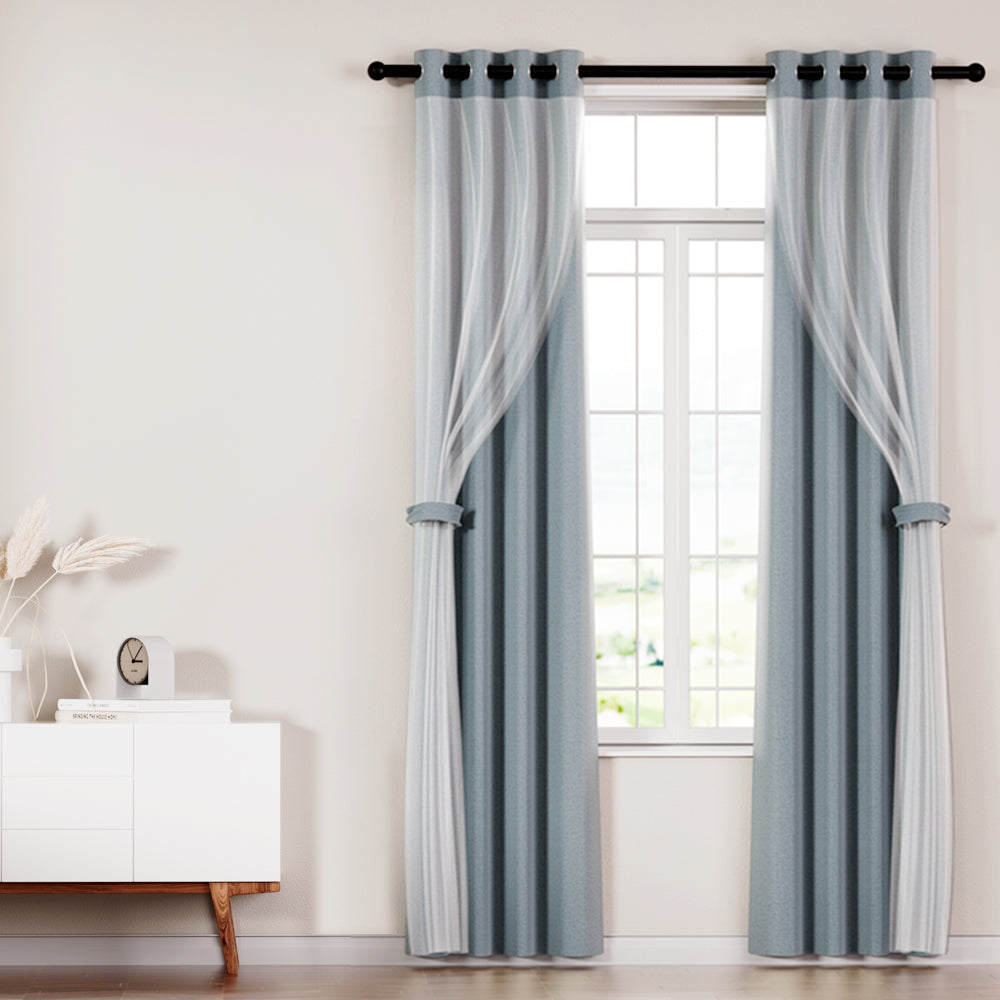 2X Blockout Window Eyelet Sheer Curtains (132x160cm) Light Grey