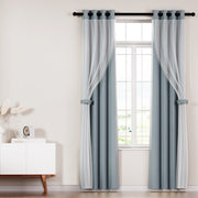 2X Blockout Window Eyelet Sheer Curtains (132x160cm) Light Grey - Homecoze