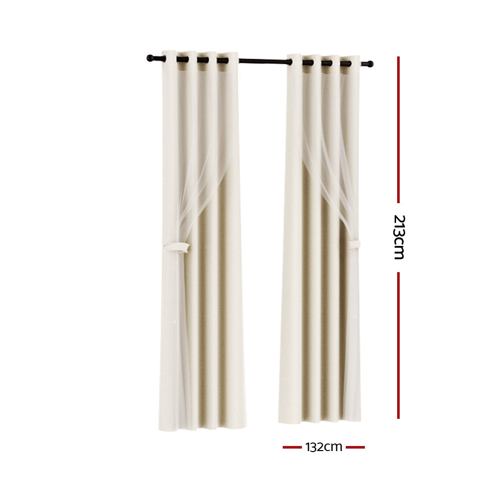 2X Blockout Window Eyelet Sheer Curtains (132x213cm) Beige - Homecoze