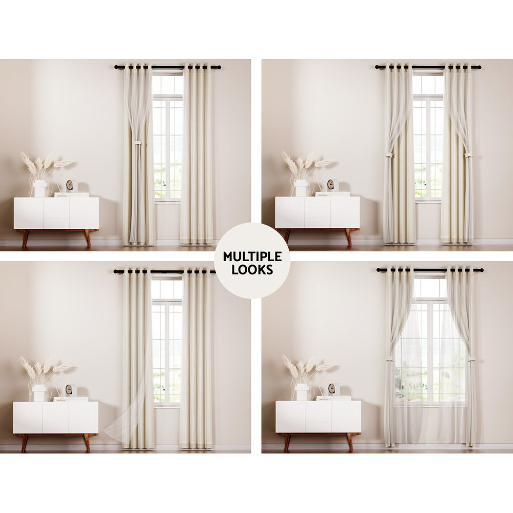 2X Blockout Window Eyelet Sheer Curtains (132x213cm) Beige