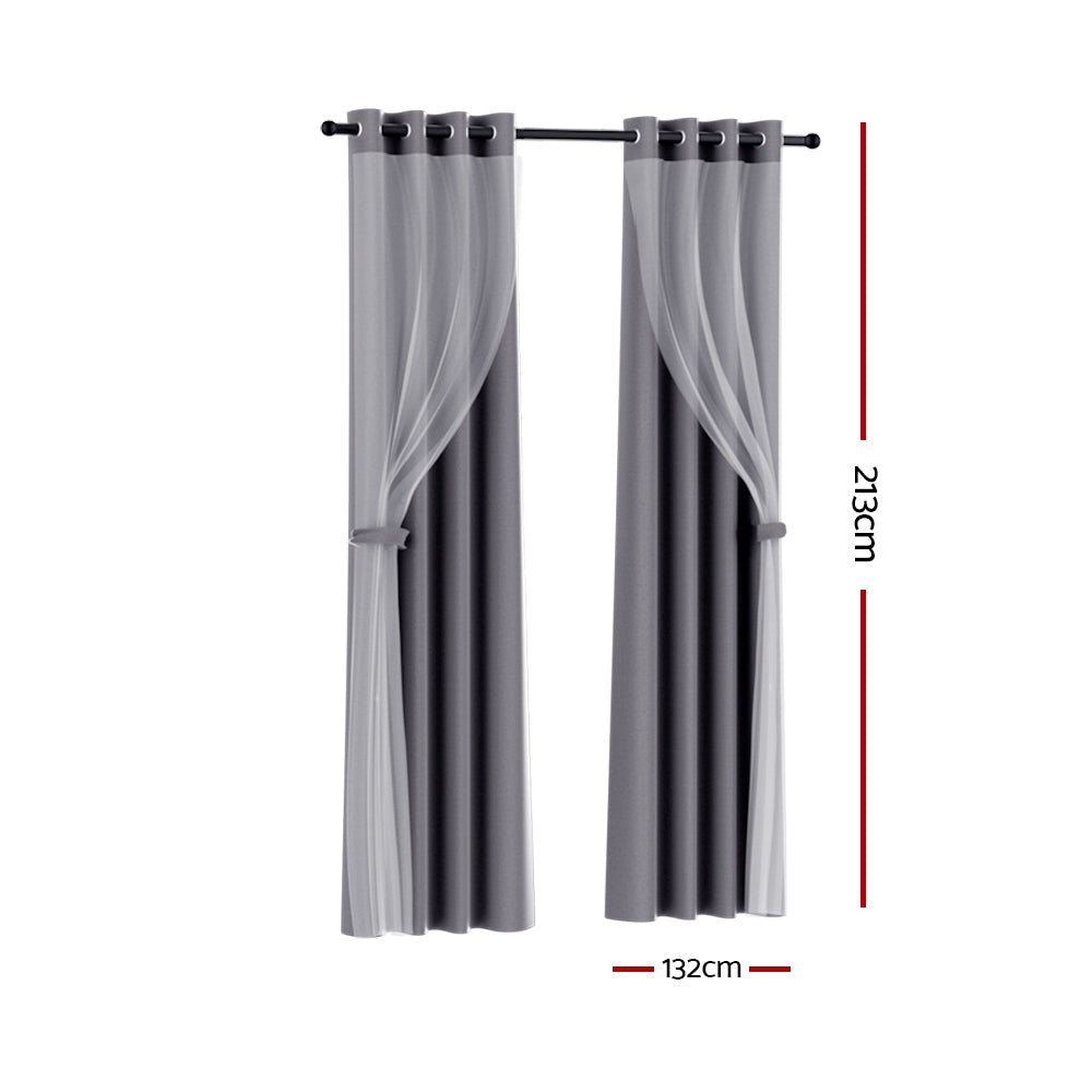 2X Blockout Window Eyelet Sheer Curtains (132x213cm) Charcoal - Homecoze