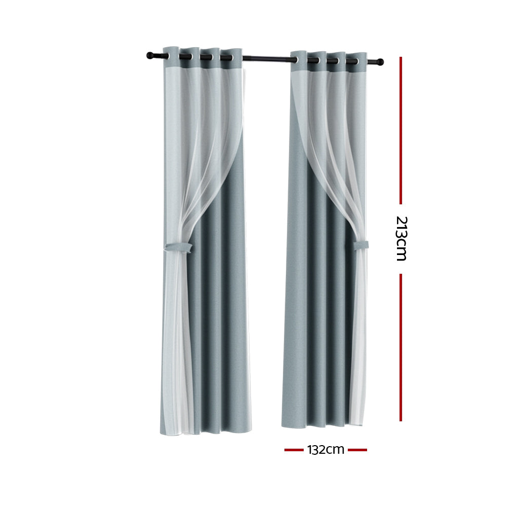 2X Blockout Window Eyelet Sheer Curtains (132x213cm) Light Grey - Homecoze