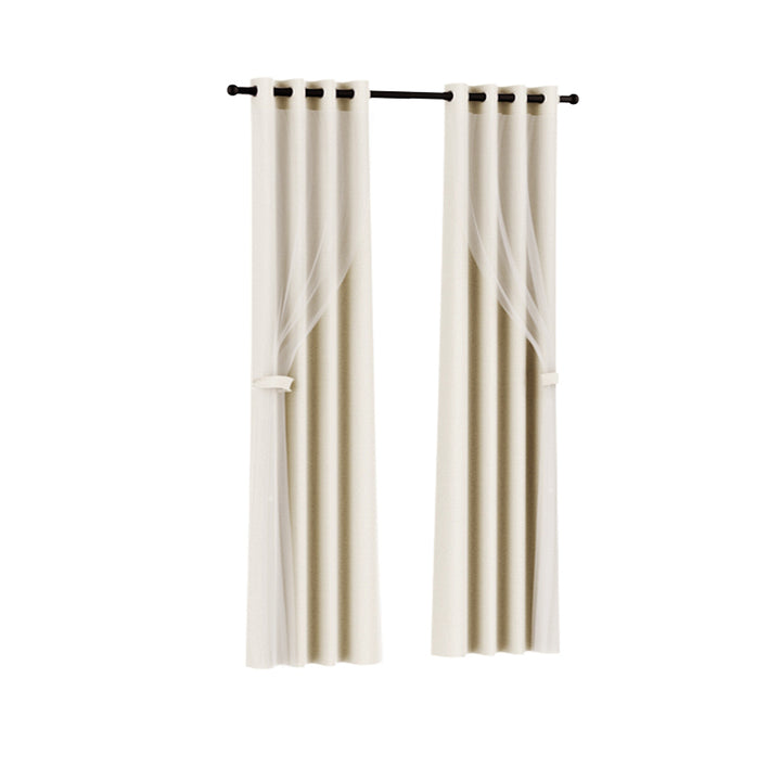 2X Blockout Window Eyelet Sheer Curtains (132x242cm) Beige