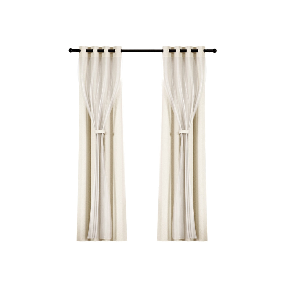 2X Blockout Window Eyelet Sheer Curtains (132x242cm) Beige - Homecoze