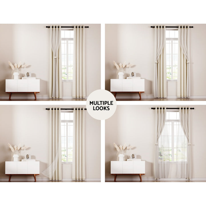 2X Blockout Window Eyelet Sheer Curtains (132x242cm) Beige