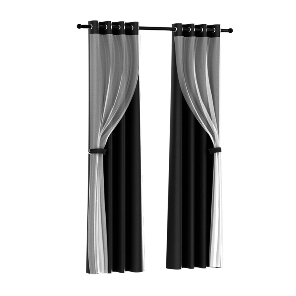 2X Blockout Window Eyelet Sheer Curtains (132x242cm) Black