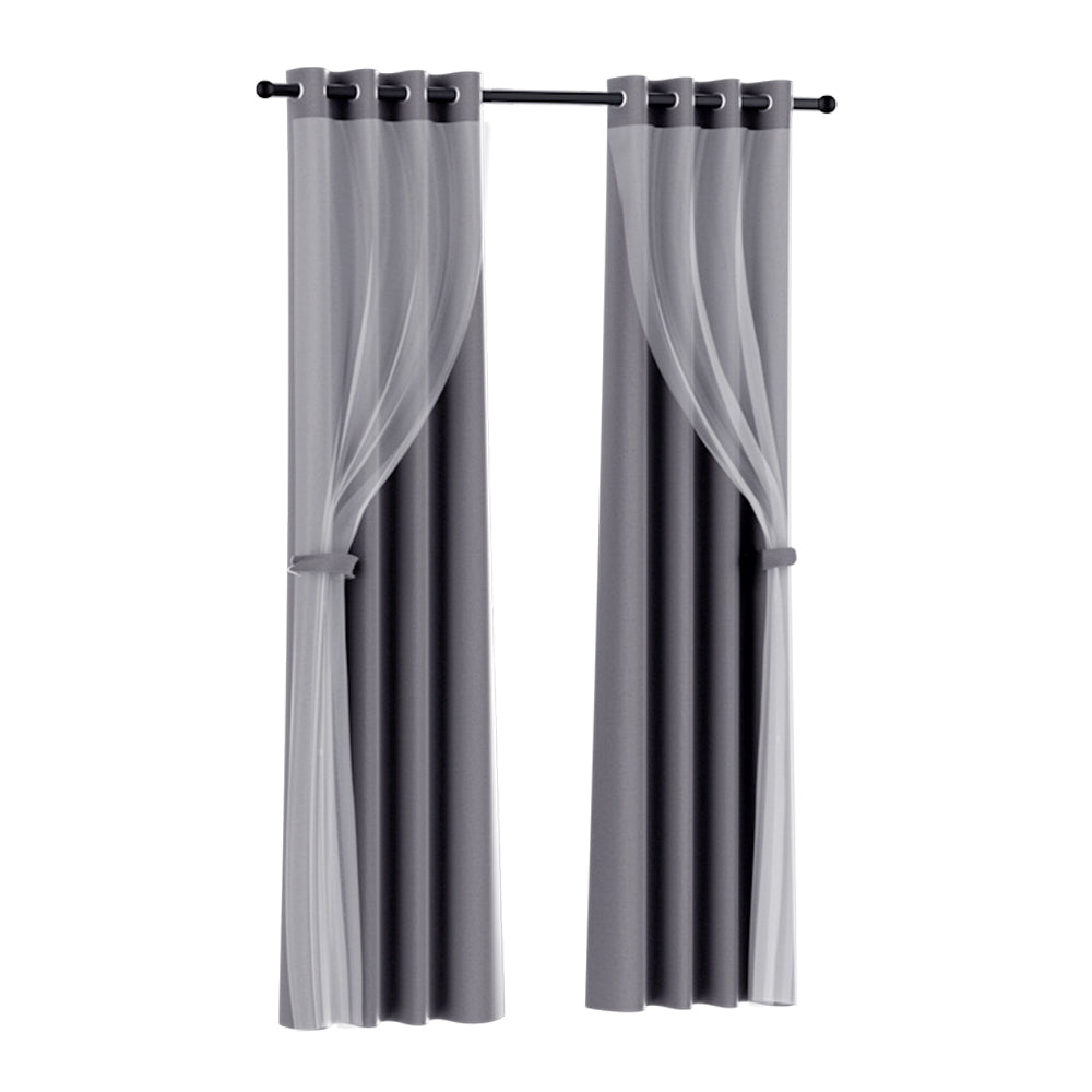 2X Blockout Window Eyelet Sheer Curtains (132x242cm) Charcoal