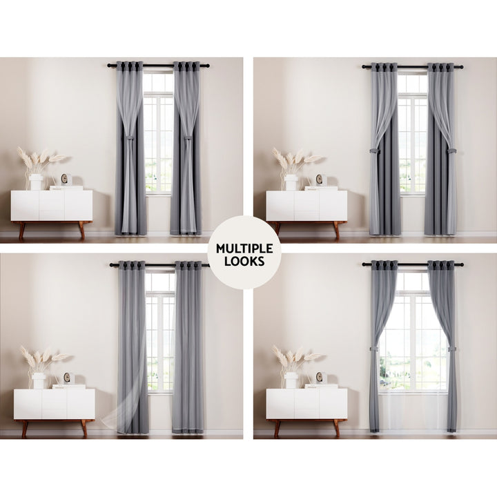 2X Blockout Window Eyelet Sheer Curtains (132x242cm) Charcoal