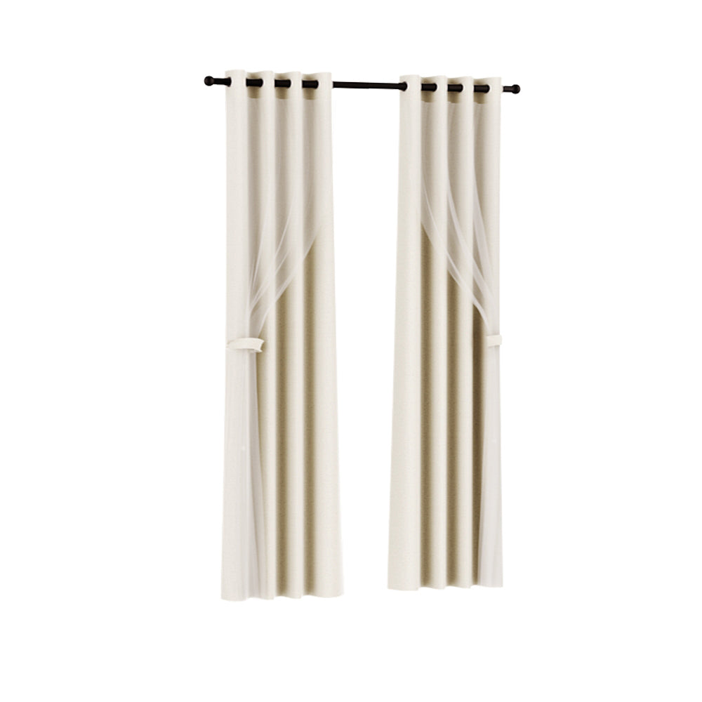 2X Blockout Window Eyelet Sheer Curtains (132x274cm) Beige - Homecoze