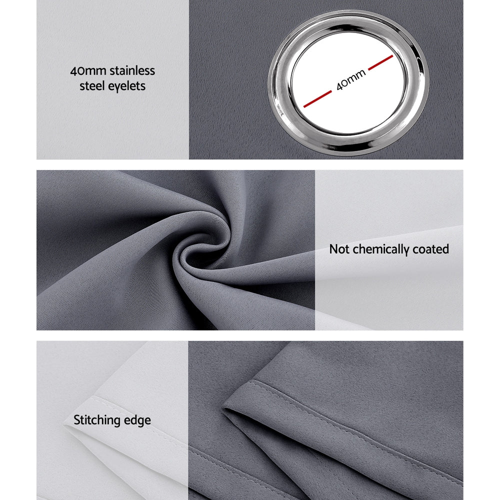 2X Blockout Window Eyelet Sheer Curtains (132x274cm) Charcoal - Homecoze