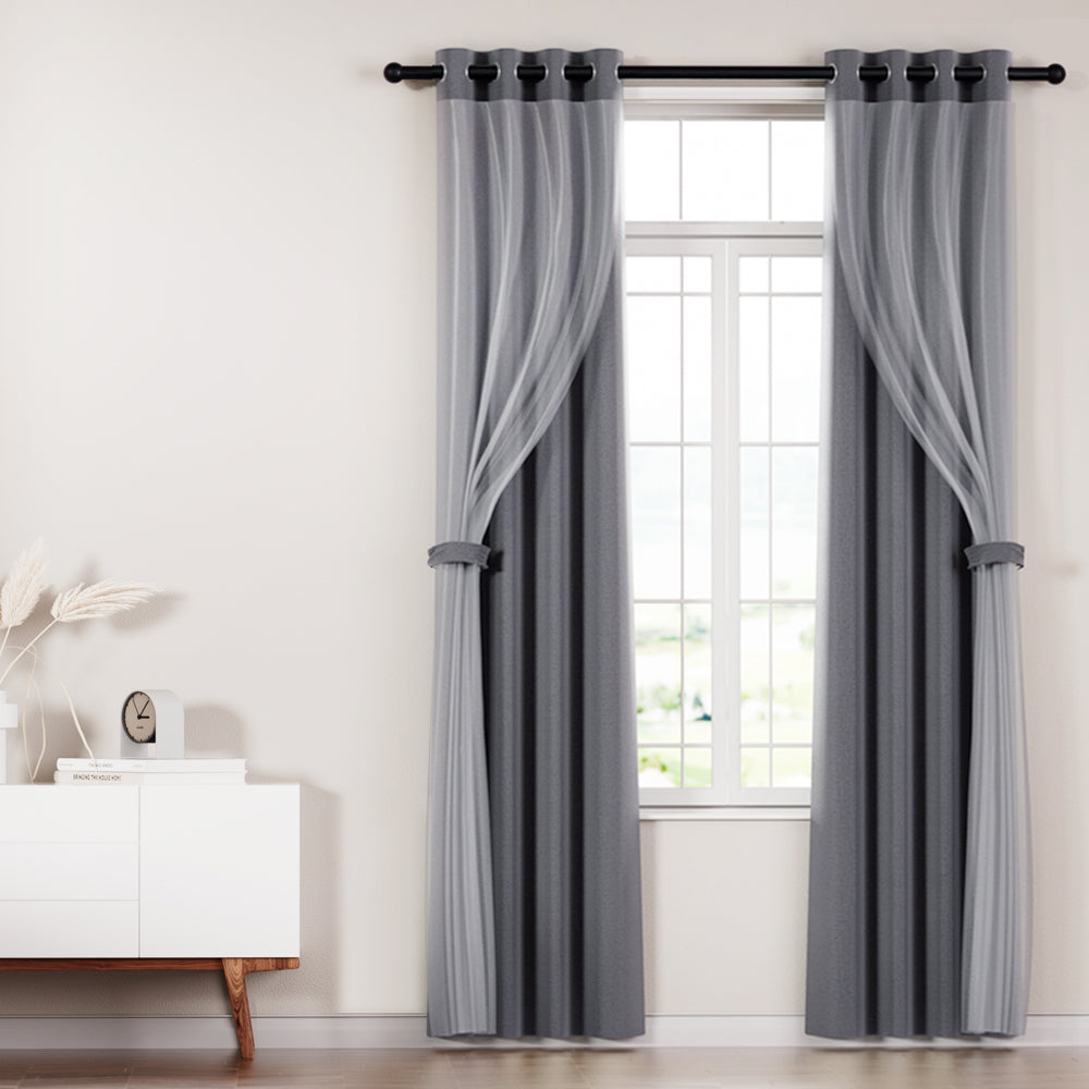 2X Blockout Window Eyelet Sheer Curtains (132x274cm) Charcoal - Homecoze