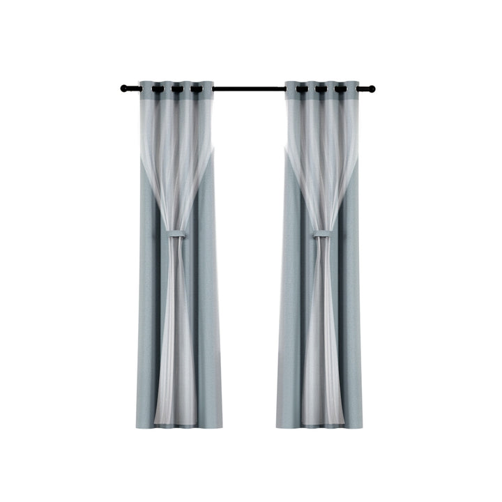 2X Blockout Window Eyelet Sheer Curtains (132x274cm) Light Grey