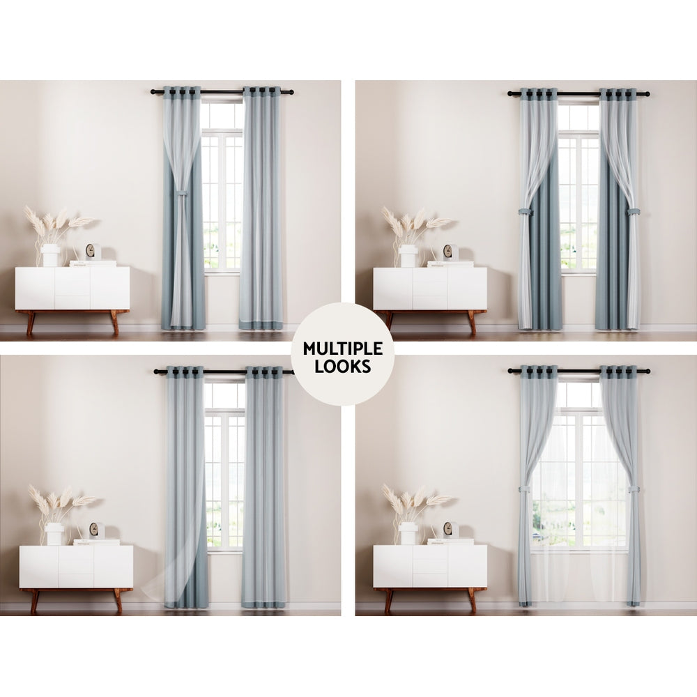 2X Blockout Window Eyelet Sheer Curtains (132x274cm) Light Grey