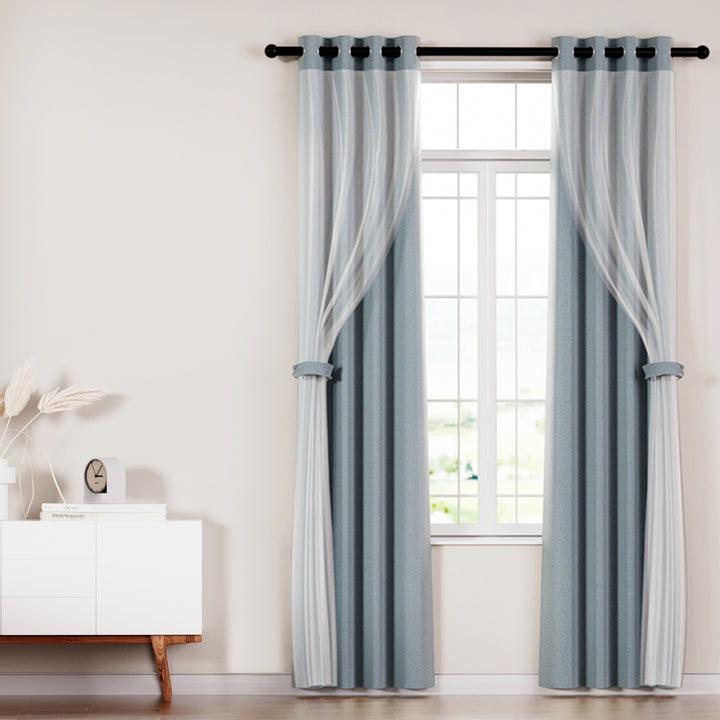 2X Blockout Window Eyelet Sheer Curtains (132x274cm) Light Grey