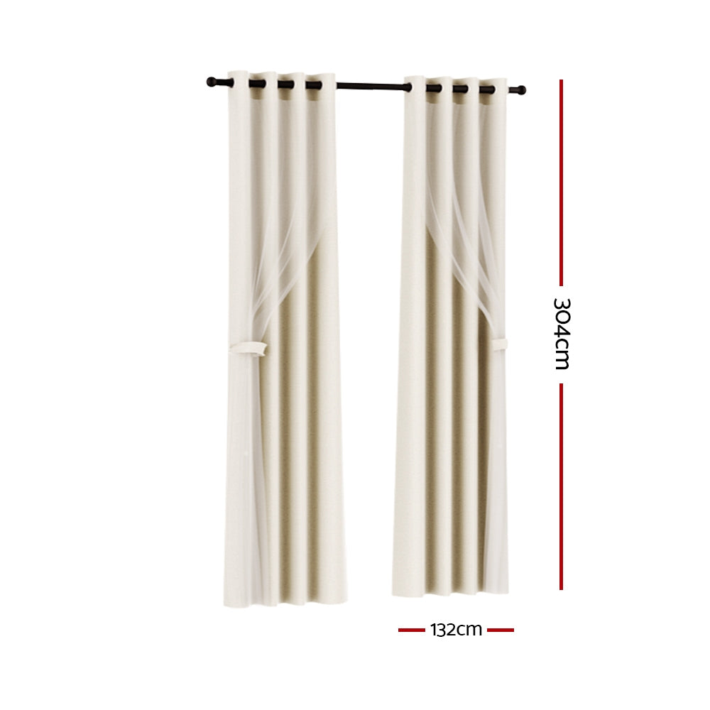 2X Blockout Window Eyelet Sheer Curtains (132x304cm) Beige - Homecoze