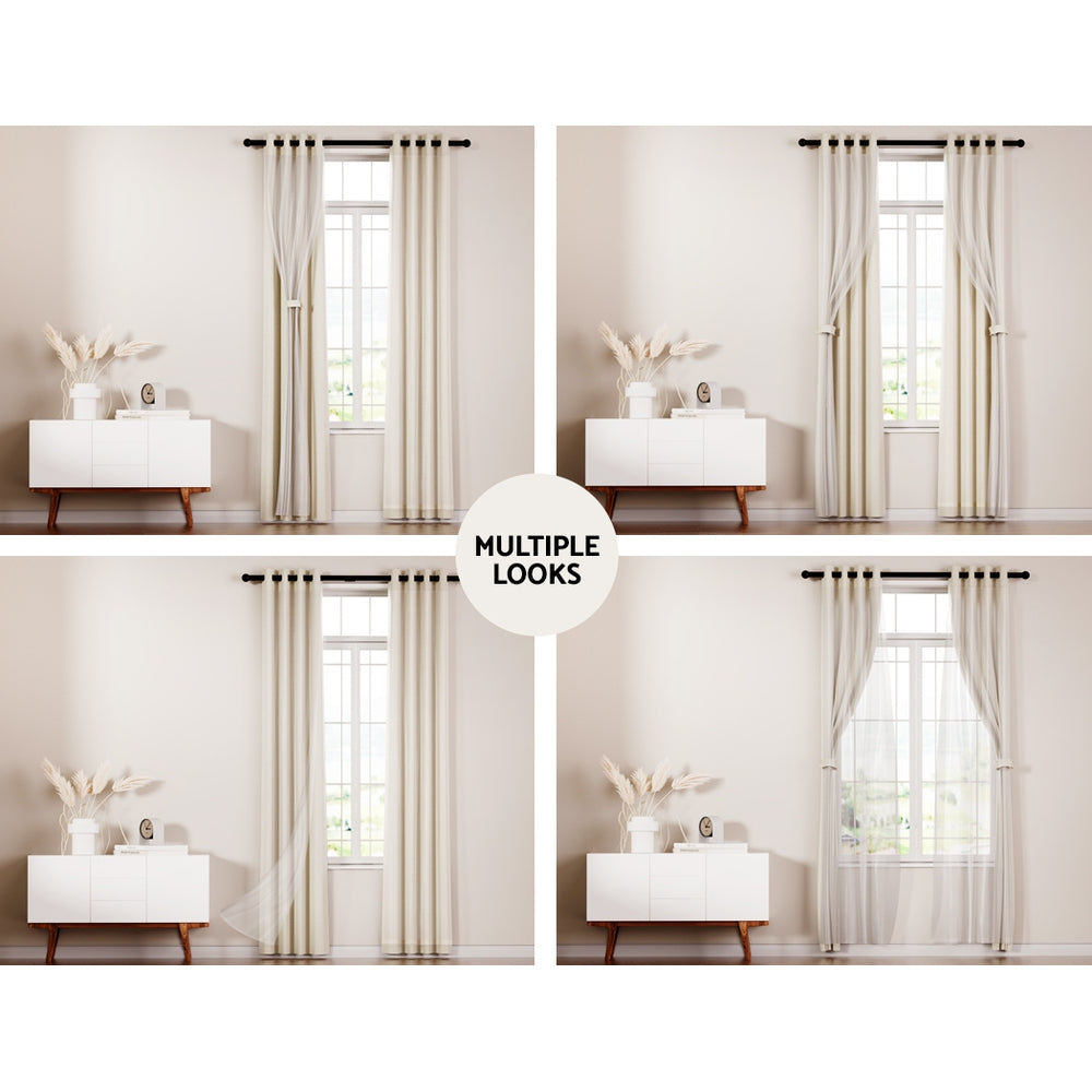 2X Blockout Window Eyelet Sheer Curtains (132x304cm) Beige - Homecoze