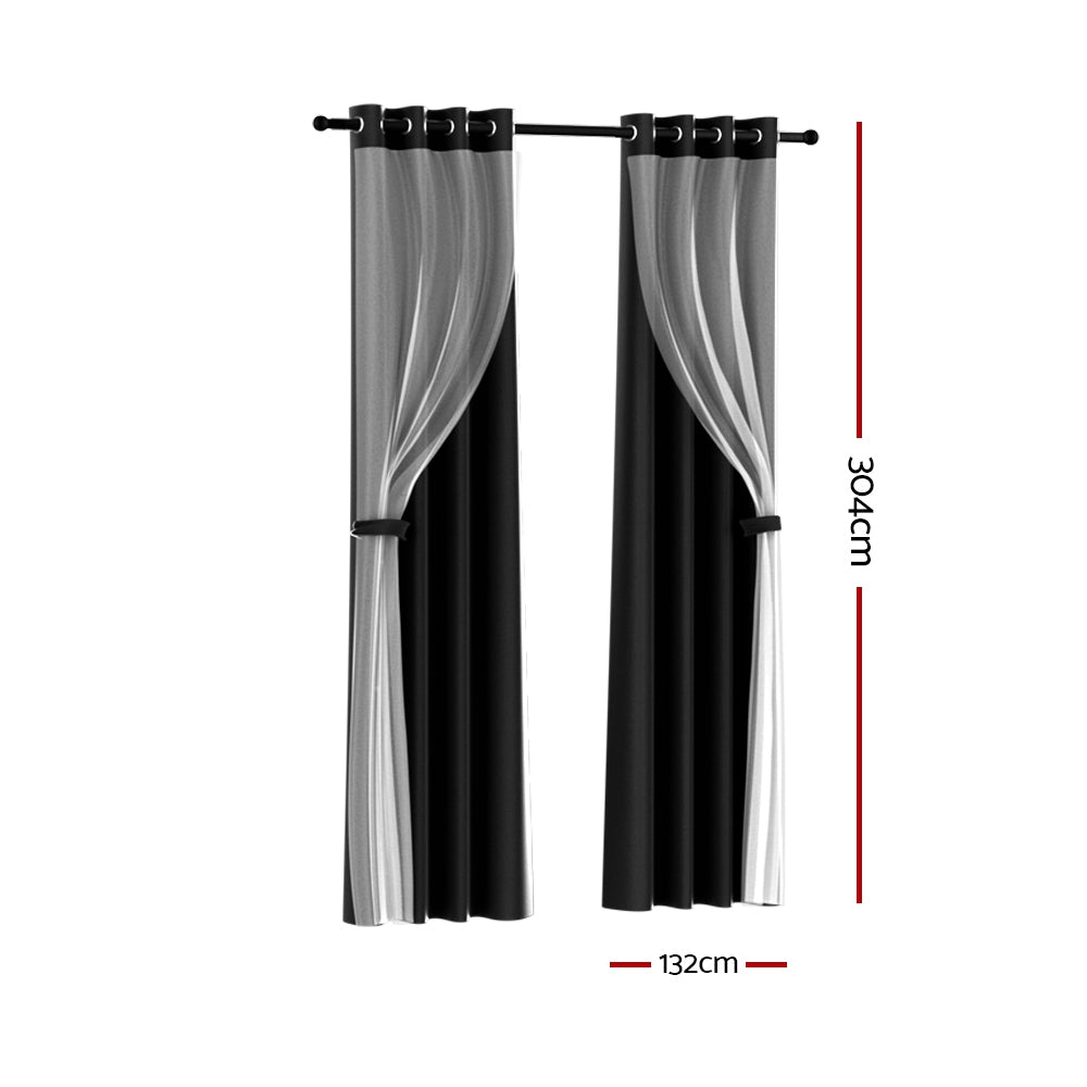 2X Blockout Window Eyelet Sheer Curtains (132x304cm) Black - Homecoze