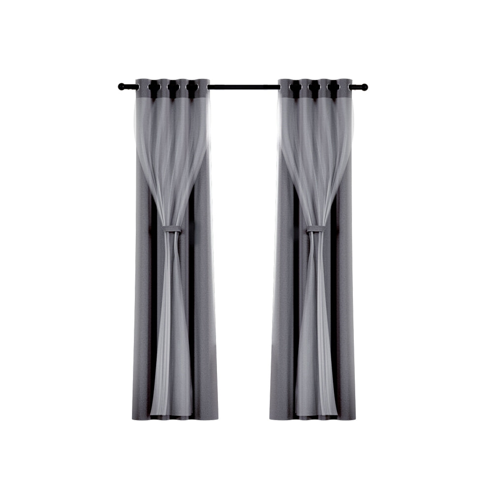 2X Blockout Window Eyelet Sheer Curtains (132x304cm) Charcoal - Homecoze