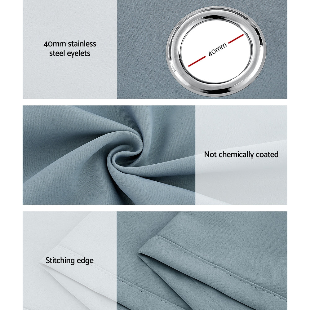 2X Blockout Window Eyelet Sheer Curtains (132x304cm) Light Grey - Homecoze
