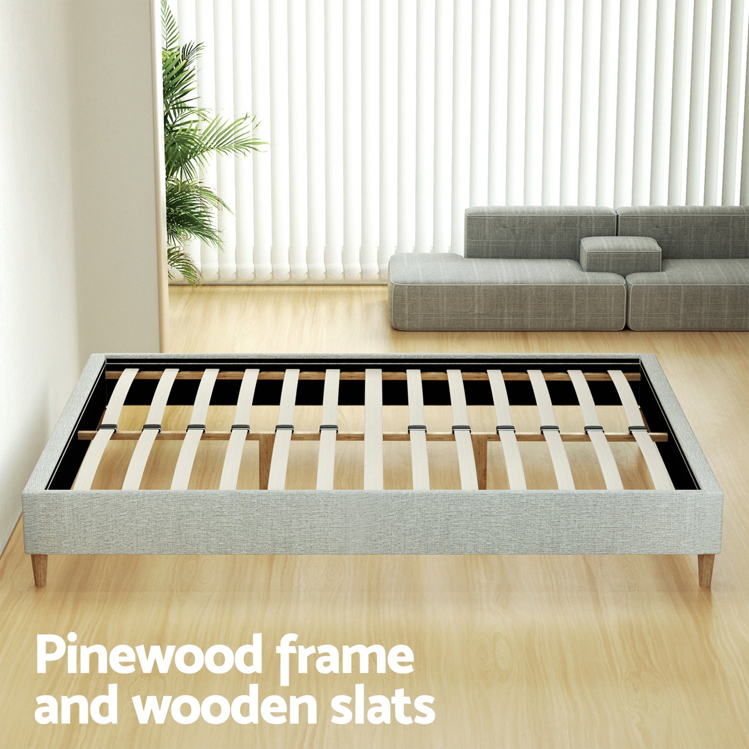 Seattle (Double) Wooden Bed Base - Beige - Homecoze