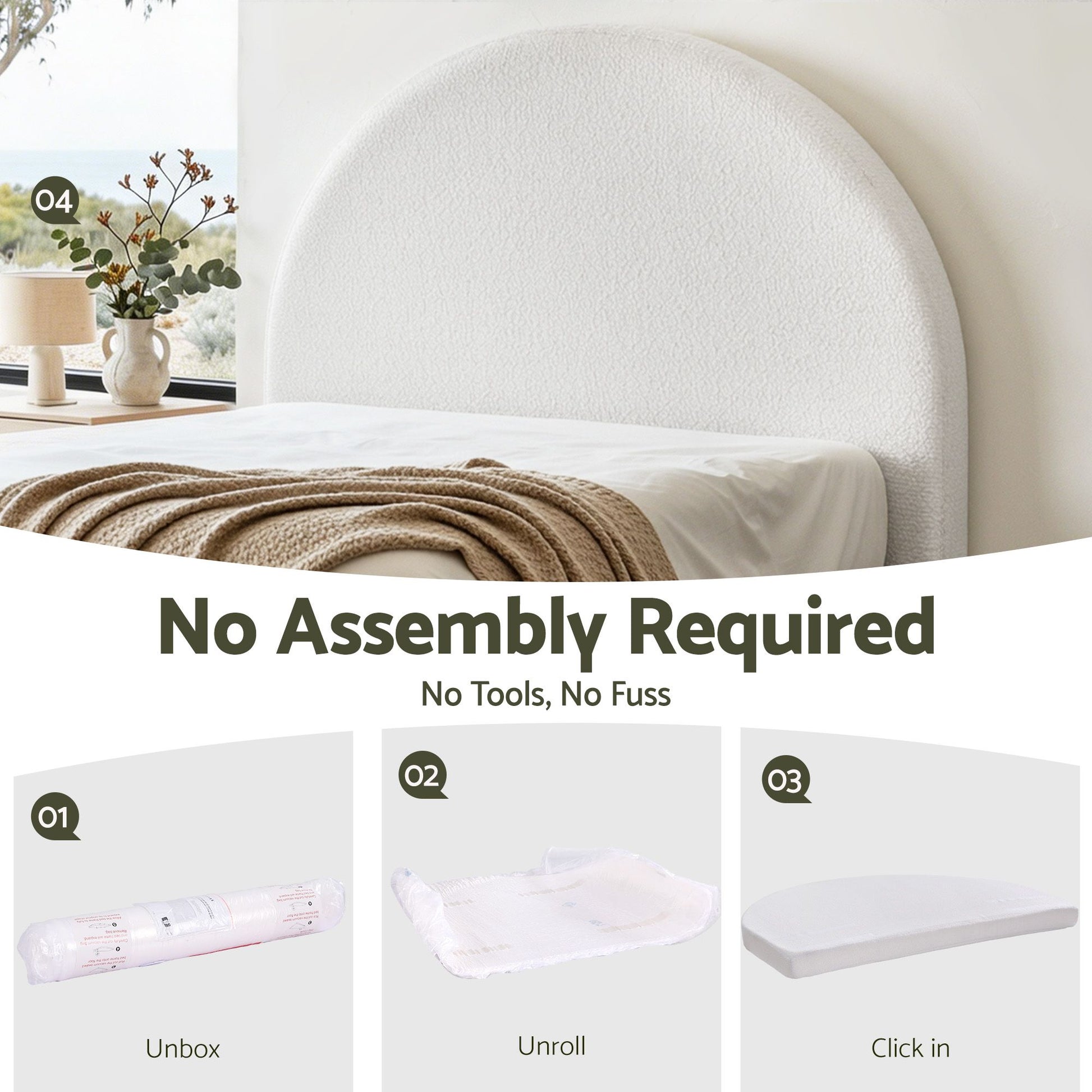 Artiss Double Size Headboard for Bed Frame Boucle Fabric No-Assembly Vacuum Compressed Soft Backrest with Removable Washable Cover 154cm Wide - Homecoze