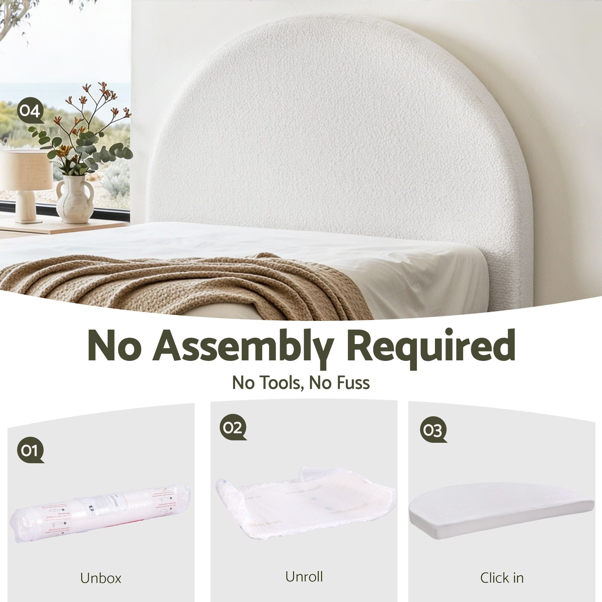 Artiss Double Size Headboard for Bed Frame Boucle Fabric No-Assembly Vacuum Compressed Soft Backrest with Removable Washable Cover 154cm Wide - Homecoze