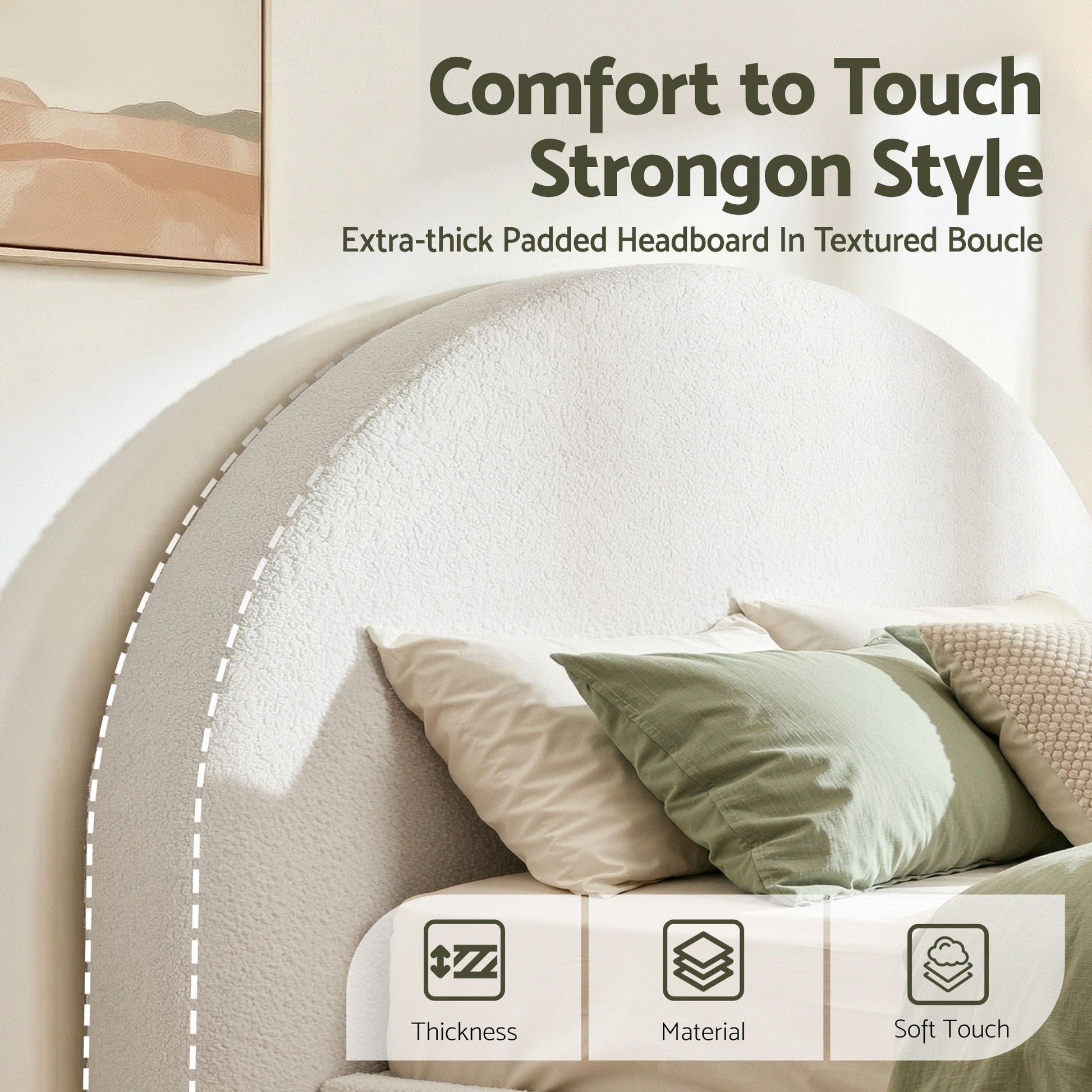 Artiss Queen Size Headboard for Bed Frame Boucle Fabric No-Assembly Vacuum Compressed Soft Backrest with Removable Washable Cover 171cm Wide - Homecoze