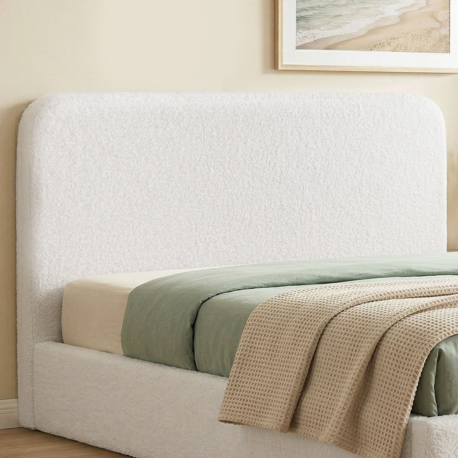 Artiss Double Headboard for Bed Frame Boucle Fabric No-Assembly Vacuum Compressed Soft Backrest with Removable Washable Cover 155cm Wide - Homecoze