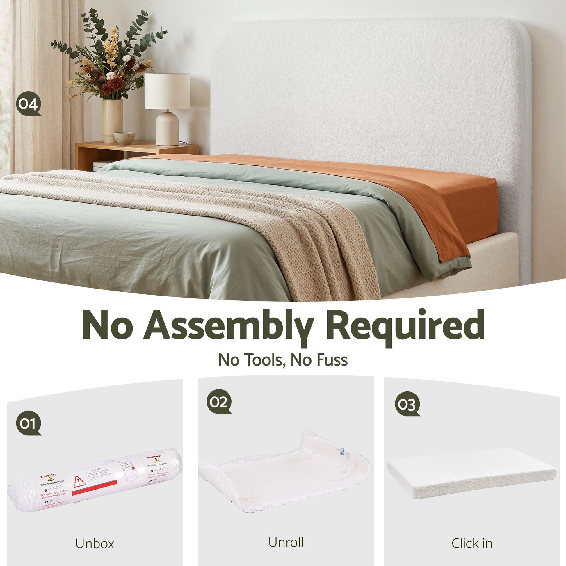 Artiss Queen Headboard for Bed Frame Boucle Fabric No-Assembly Vacuum Compressed Soft Backrest with Removable Washable Cover 172cm Wide - Homecoze