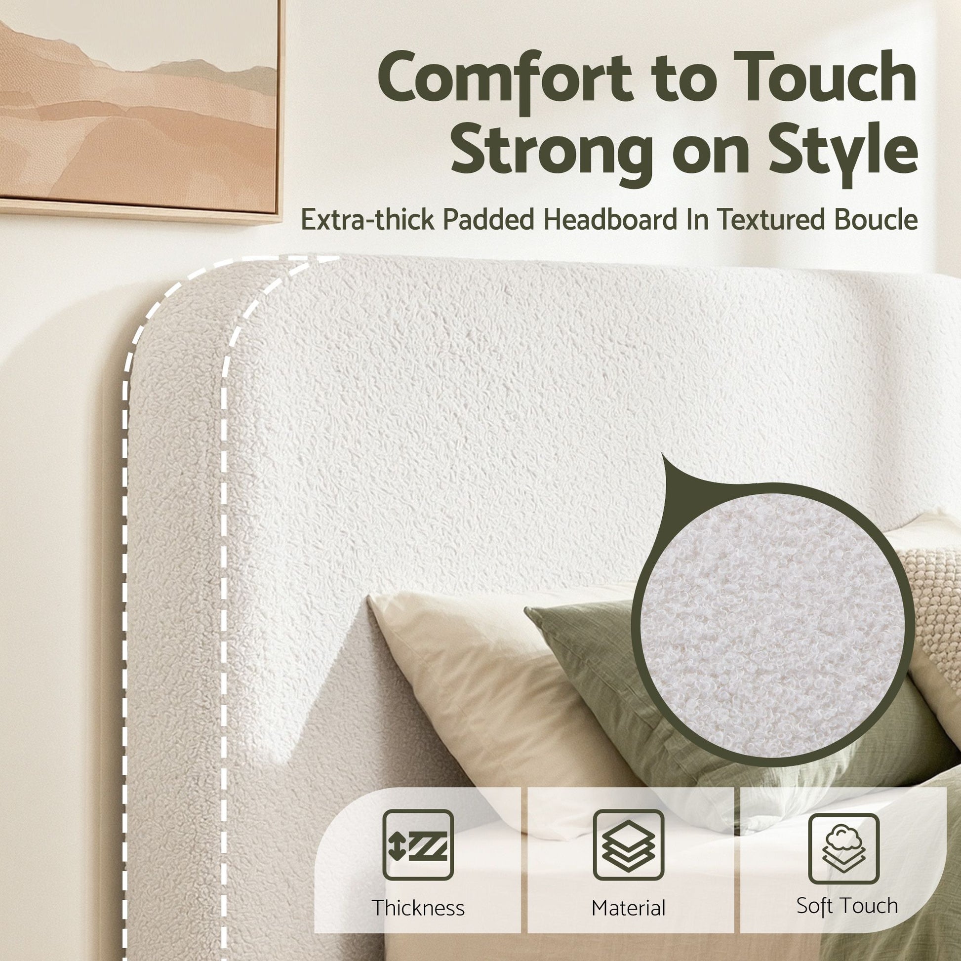 Artiss Queen Headboard for Bed Frame Boucle Fabric No-Assembly Vacuum Compressed Soft Backrest with Removable Washable Cover 172cm Wide - Homecoze