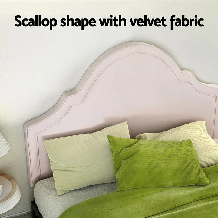 Anya (Queen) Velvet Scalloped Bedhead - Beige - Homecoze