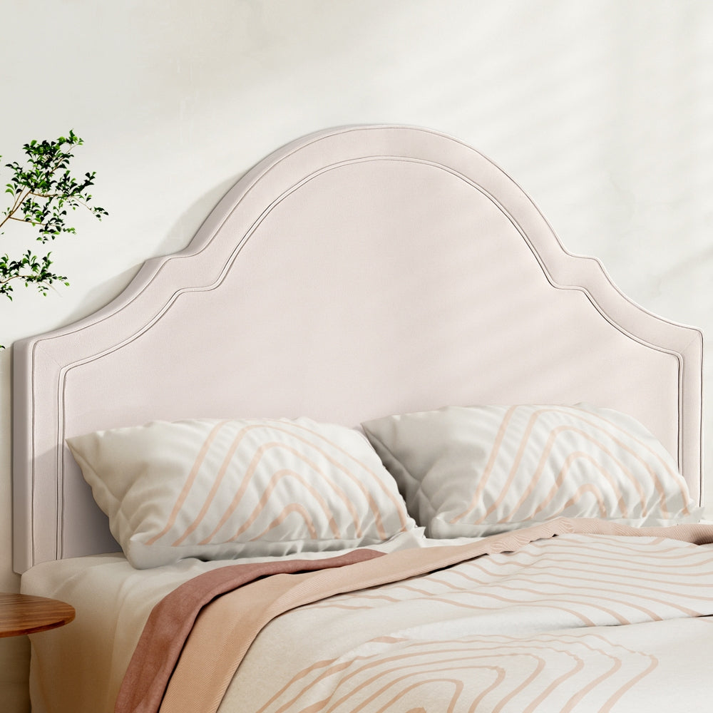Queen Size Velvet Headboard Bed Head – Beige - Homecoze