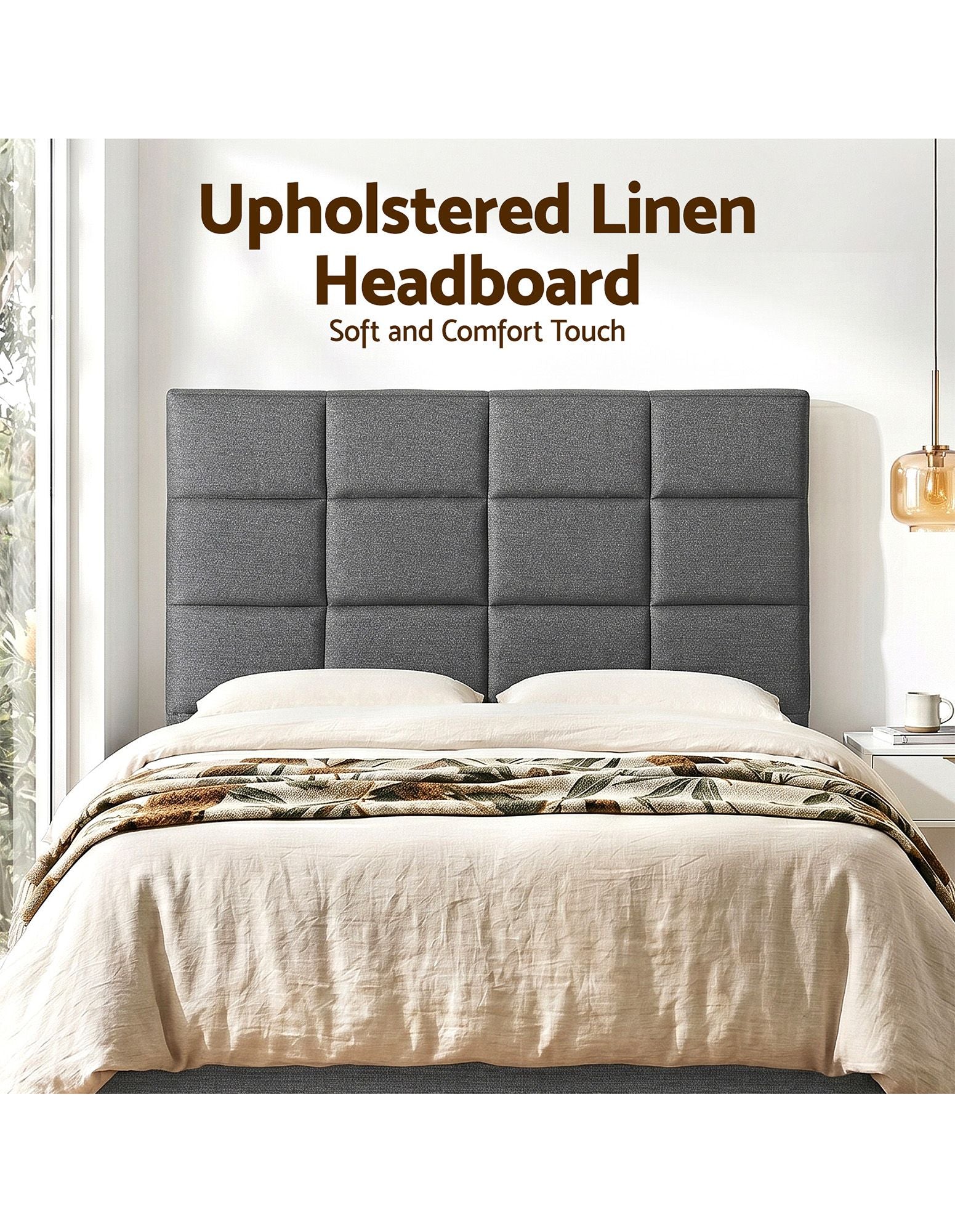Artiss Bed Headboard Double Bedhead Linen Fabric Charcoal - Homecoze