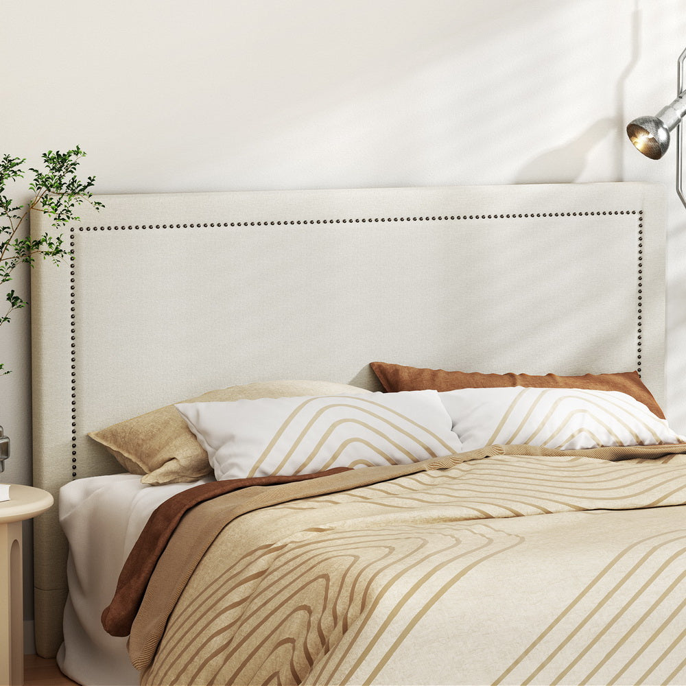 King Size Contemporary Design Headboard Bed Head Linen Fabric - Beige - Homecoze
