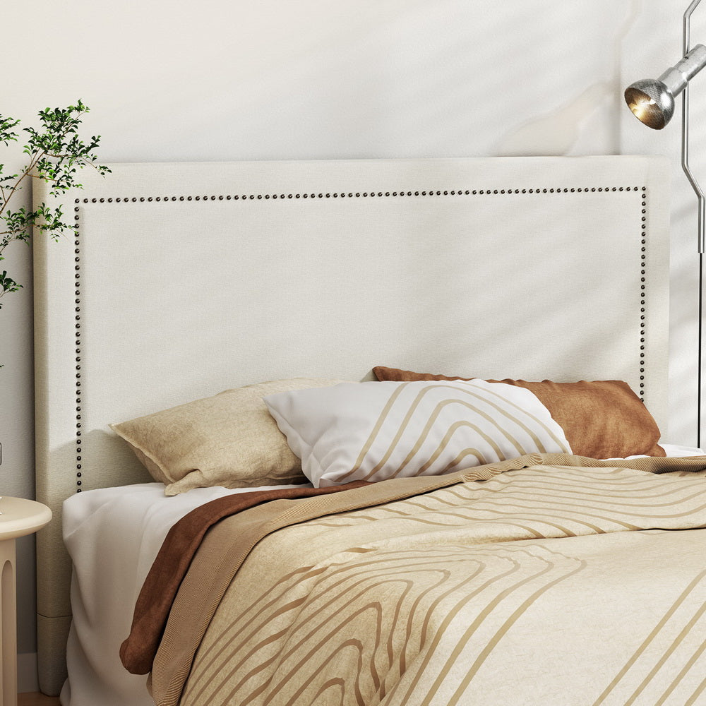 Queen Size Contemporary Design Headboard Bed Head Linen Fabric - Beige - Homecoze