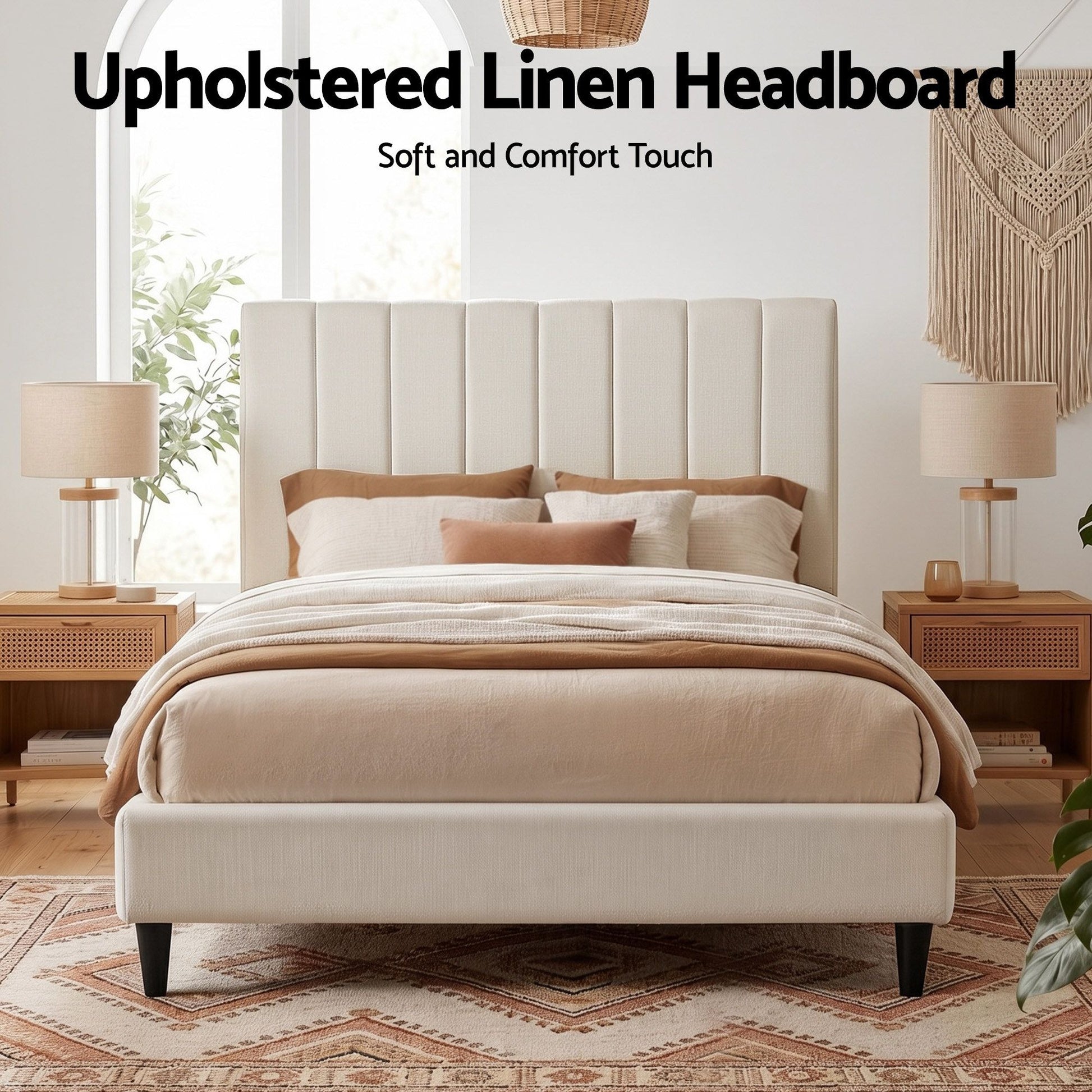Artiss Bed Head Headboard Double Linen 137CM - Beige - Homecoze