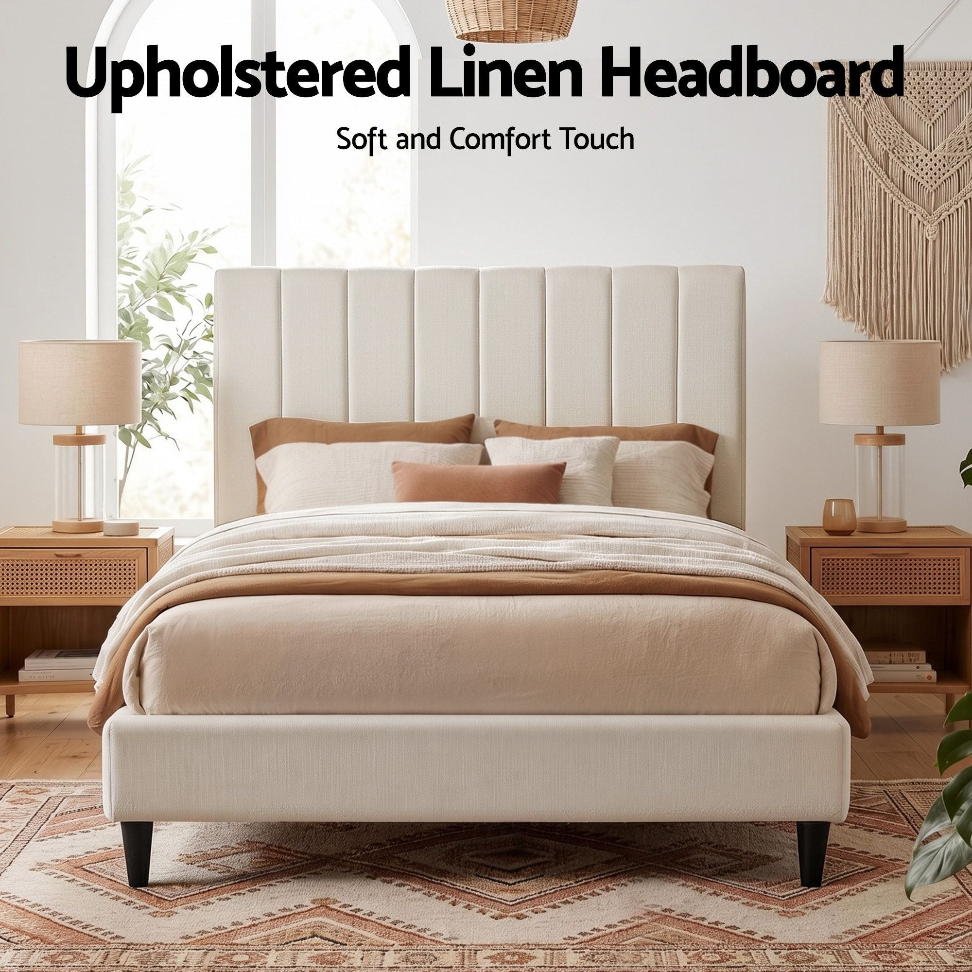 Artiss Bed Head Headboard Double Linen 137CM - Beige - Homecoze