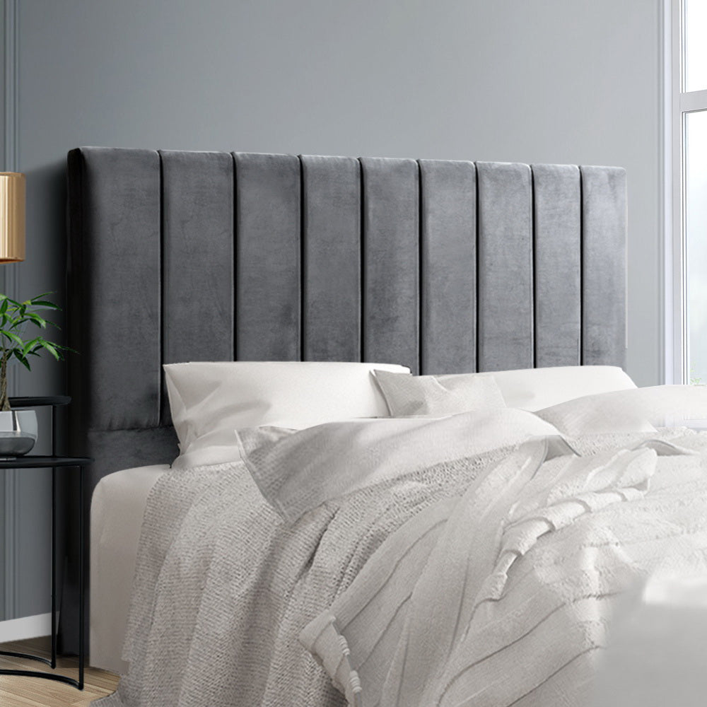 Harlow (Double) Upholstered Velvet Bedhead - Grey - Homecoze