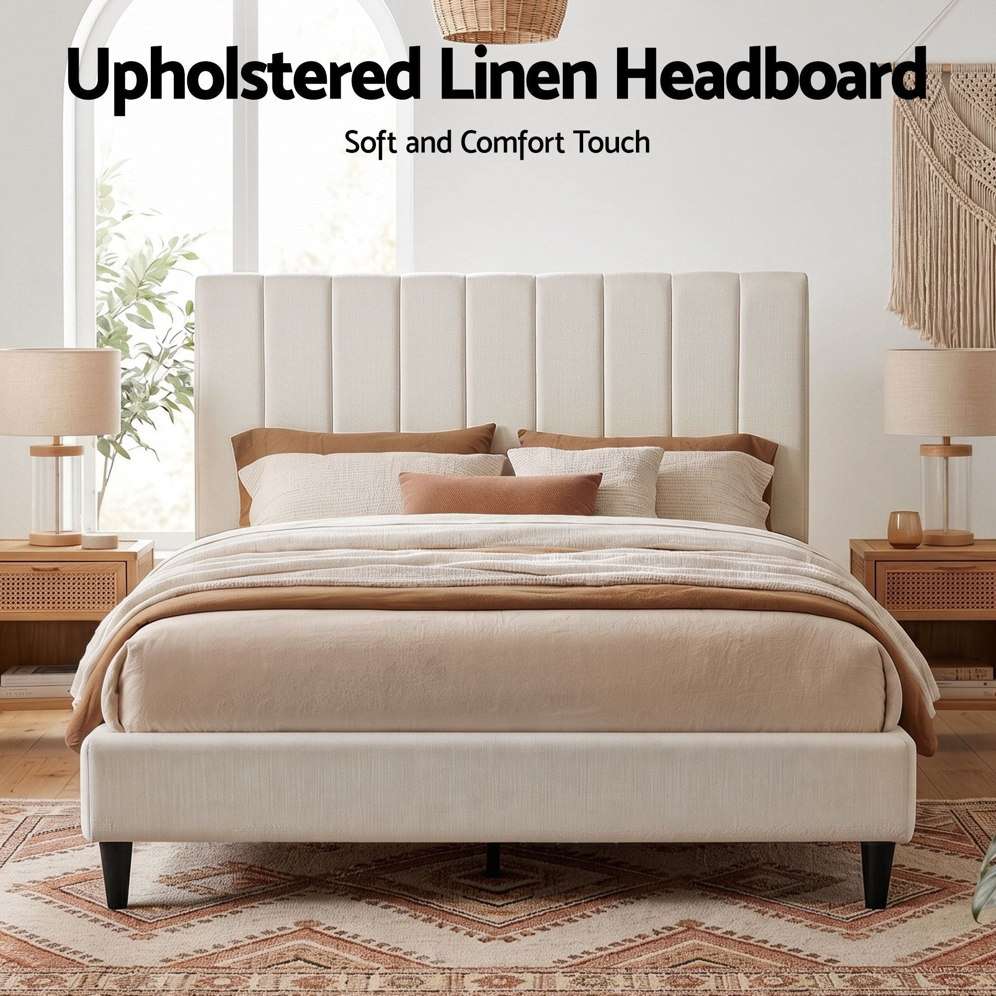 Artiss Bed Head Headboard Queen Linen 153CM - Beige - Homecoze