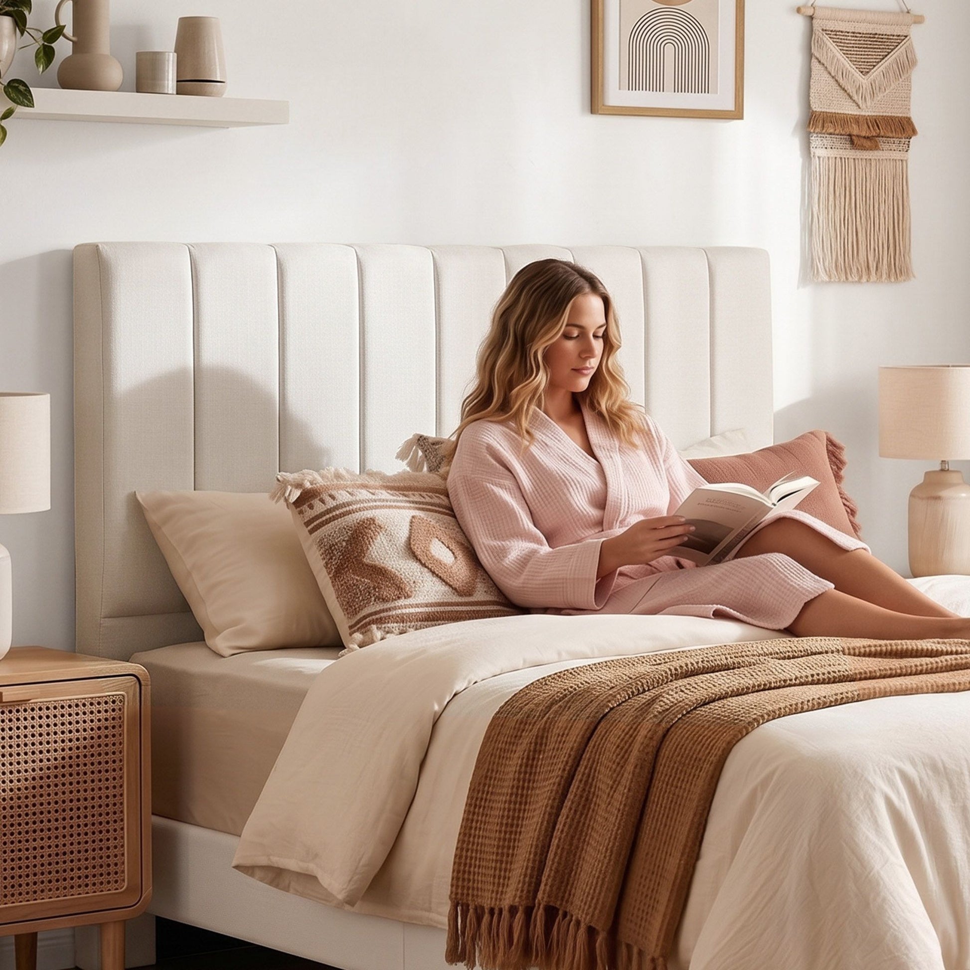 Artiss Bed Head Headboard Queen Linen 153CM - Beige - Homecoze