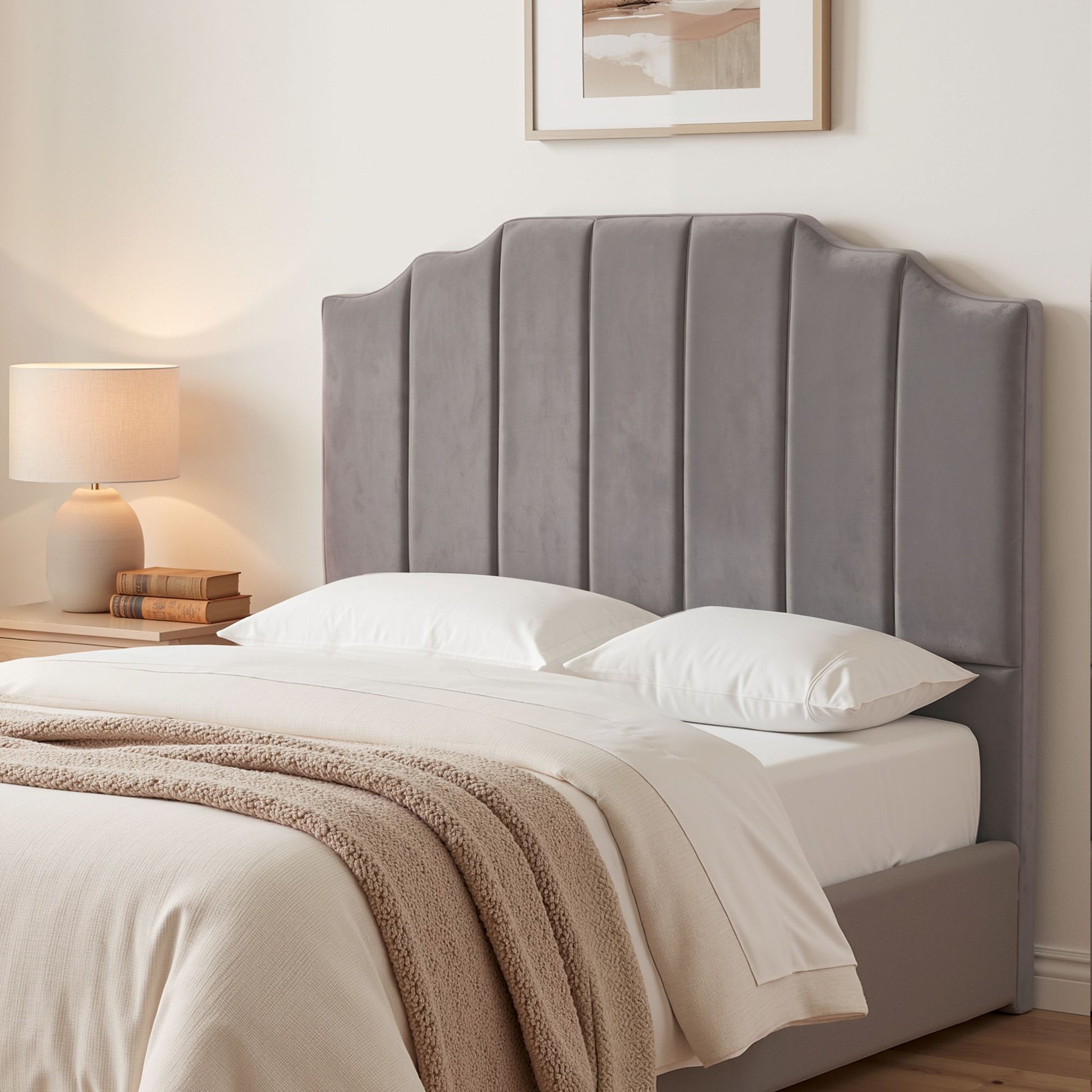 Artiss Bed Head Headboard Double Velvet 138CM - Grey - Homecoze