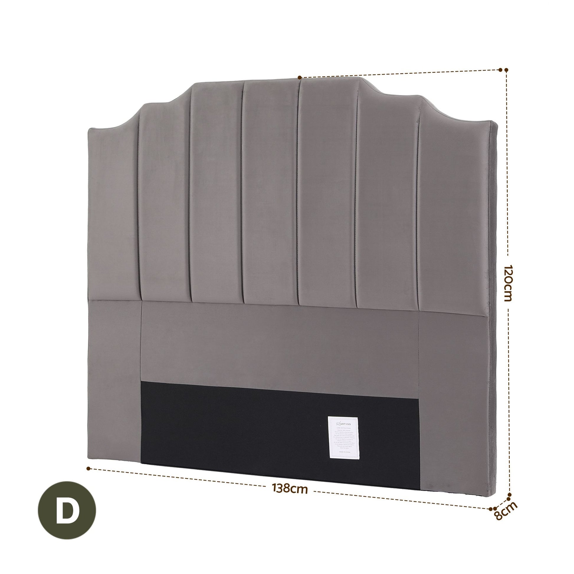 Artiss Bed Head Headboard Double Velvet 138CM - Grey - Homecoze