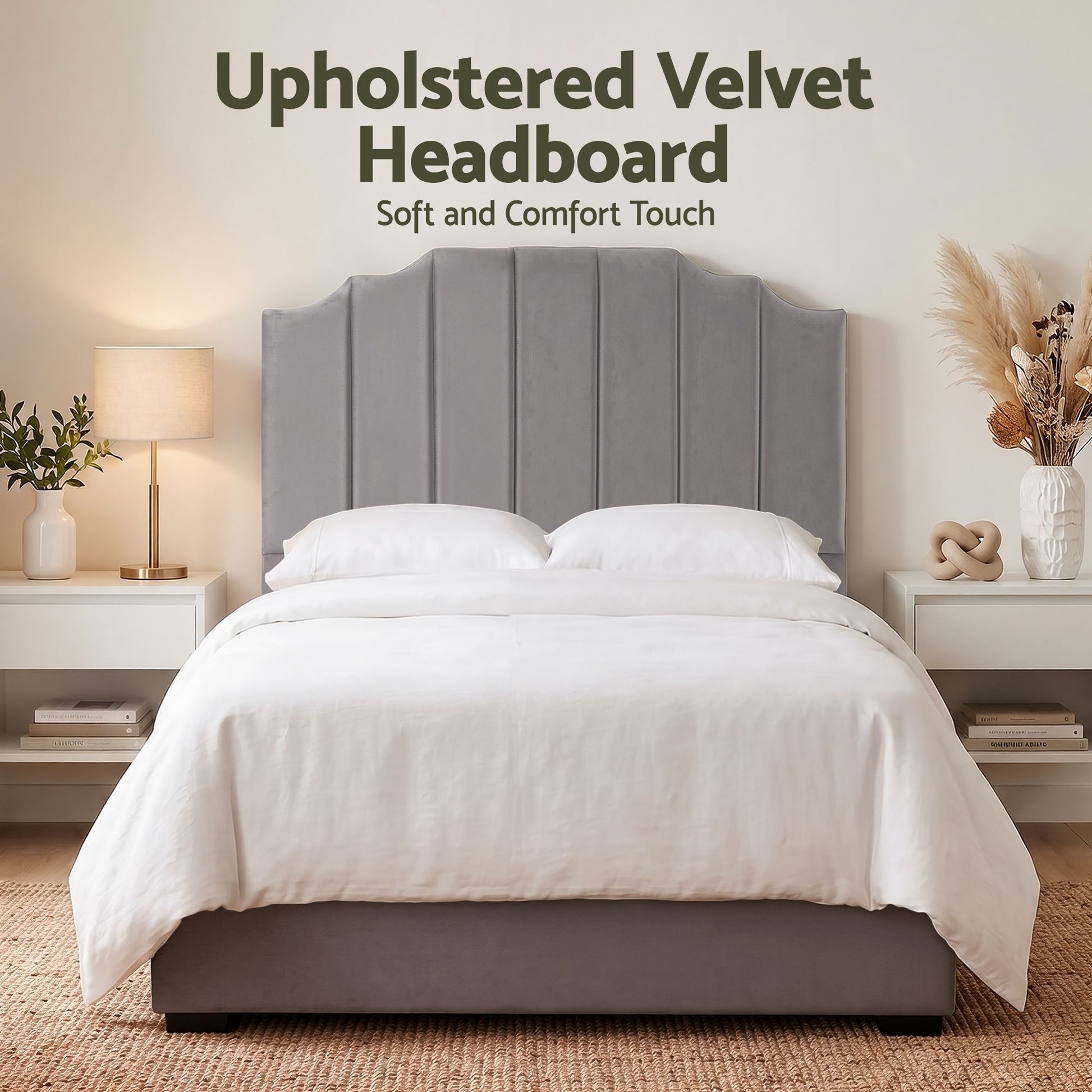 Artiss Bed Head Headboard Double Velvet 138CM - Grey - Homecoze