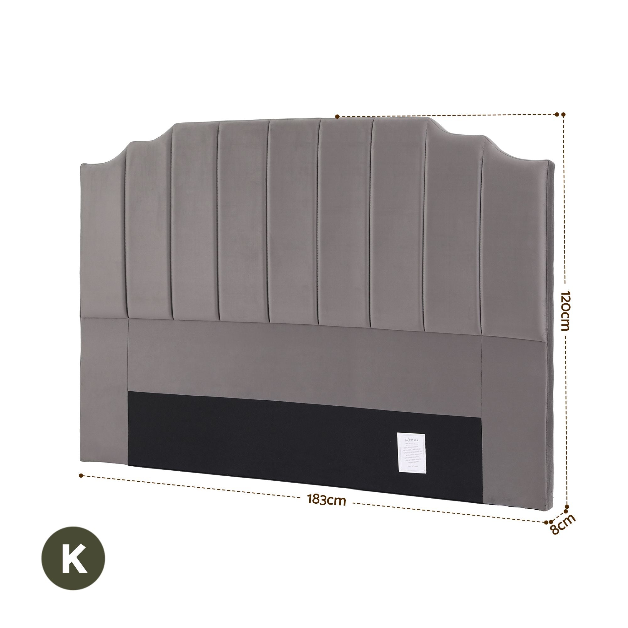 Artiss Bed Head Headboard King Velvet 183CM - Grey - Homecoze