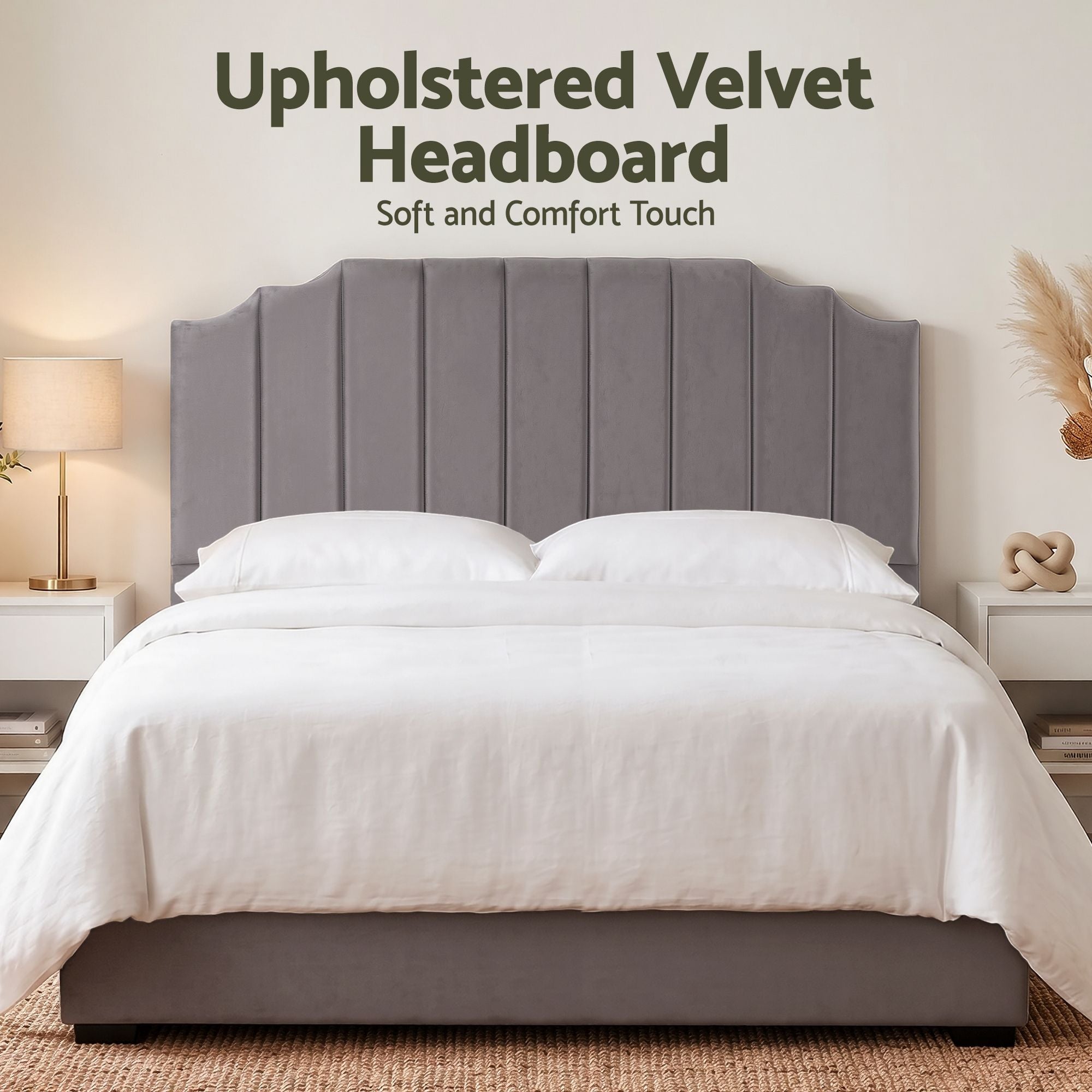 Artiss Bed Head Headboard King Velvet 183CM - Grey - Homecoze